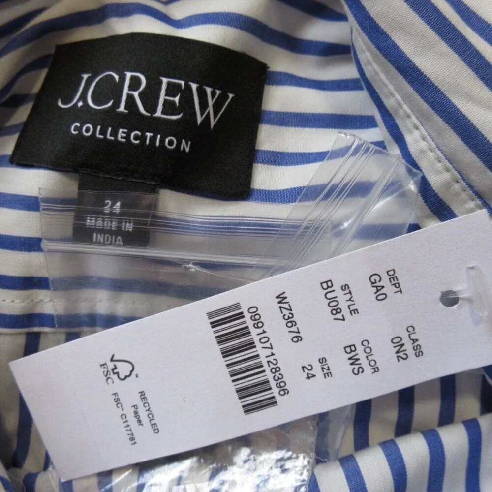 NWT J.Crew Collection Cropped Short-sleeve Shirt in Blue White Stripe Pearl 24